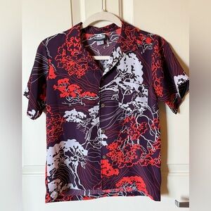 🔥 Manuheali’i Kids L Hawaiian Shirt – Red & Black Surf Goth Vibes 🌊🖤